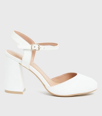 ASOS DESIGN Stable snaffle detail slingback heeled shoes in white | ASOS